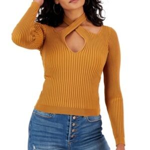 MINKPINK Gianna Crisscross Knit Top in Pecan Size Medium NWT